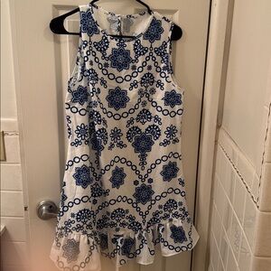 Blue and White Floral Sleeveless Dress